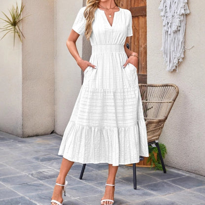 🔥Hot Salg 49% rabatt👗Uformelle sommerkjoler med korte ermer og V-hals for kvinner