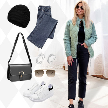 🎁Joulumyynti☃️2025 Uusi naisten neulottu Patchwork Puffy takki