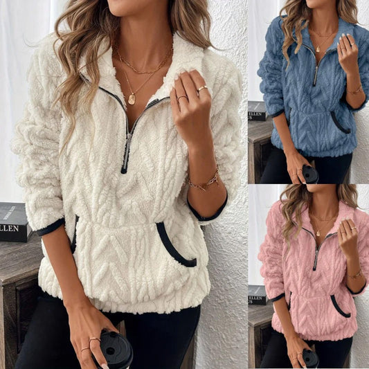 🔥KAUFEN SIE 2 - KOSTENLOSER VERSAND🔥Tragen Sie einen superweichen Pullover mit halbem Reißverschluss und Plüschtaschen