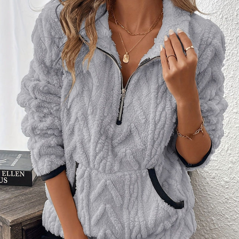 🔥KAUFEN SIE 2 - KOSTENLOSER VERSAND🔥Tragen Sie einen superweichen Pullover mit halbem Reißverschluss und Plüschtaschen