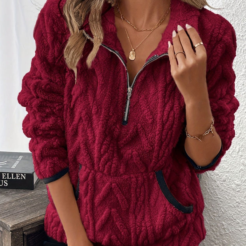 🔥KAUFEN SIE 2 - KOSTENLOSER VERSAND🔥Tragen Sie einen superweichen Pullover mit halbem Reißverschluss und Plüschtaschen