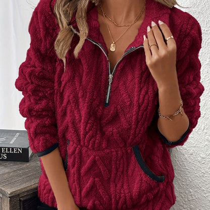 🔥KAUFEN SIE 2 - KOSTENLOSER VERSAND🔥Tragen Sie einen superweichen Pullover mit halbem Reißverschluss und Plüschtaschen