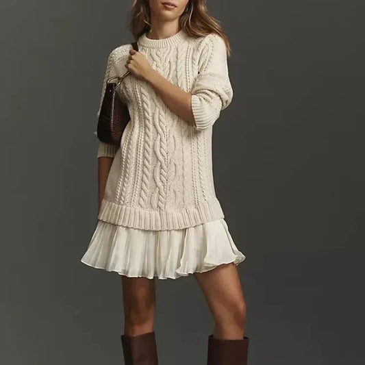 Mini-Pulloverkleid mit Zopfmuster für Damen