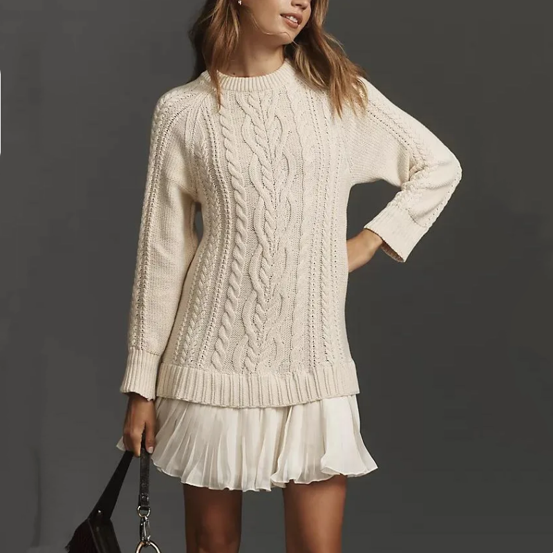 Mini-Pulloverkleid mit Zopfmuster für Damen