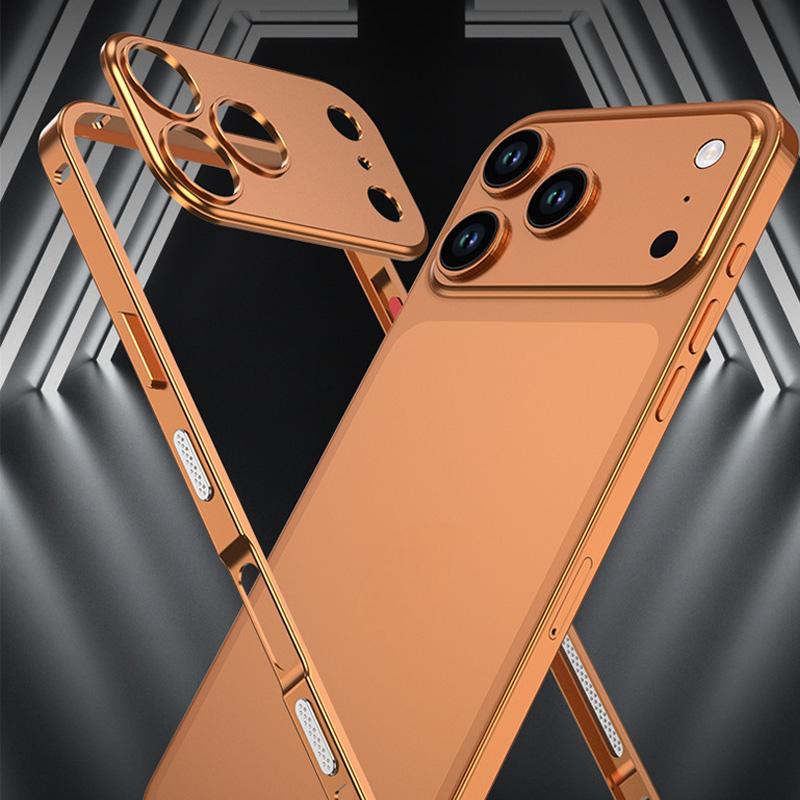 iPhone-Hülle mit blankem Metallrahmen, Wärmeableitungsfunktion und Seepferdchen-Schnalle