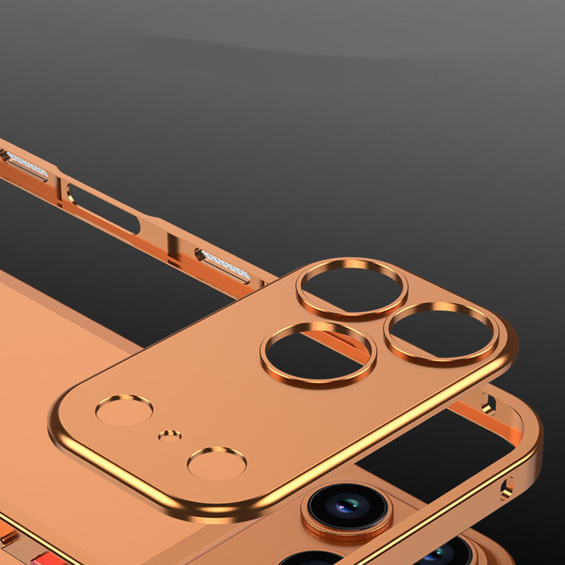 iPhone-Hülle mit blankem Metallrahmen, Wärmeableitungsfunktion und Seepferdchen-Schnalle