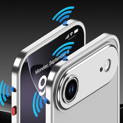 iPhone-Hülle mit blankem Metallrahmen, Wärmeableitungsfunktion und Seepferdchen-Schnalle