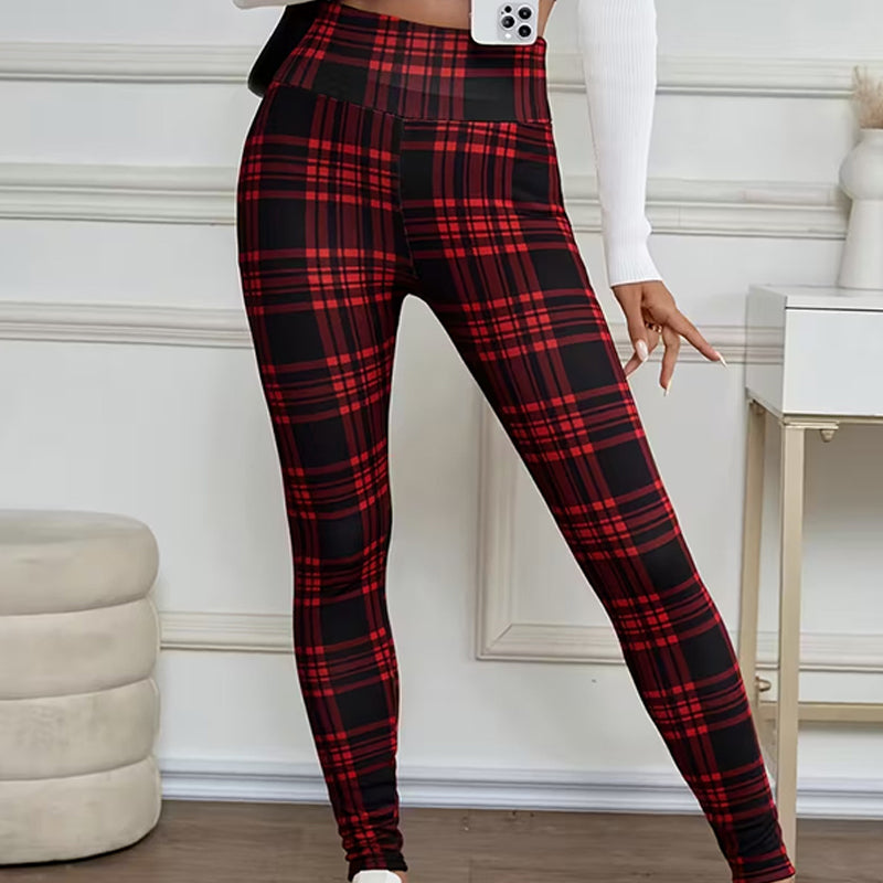 Karierte Leggings mit Fleecefutter für Damen – weiche, dehnbare und stylische Winterkleidung 🧣