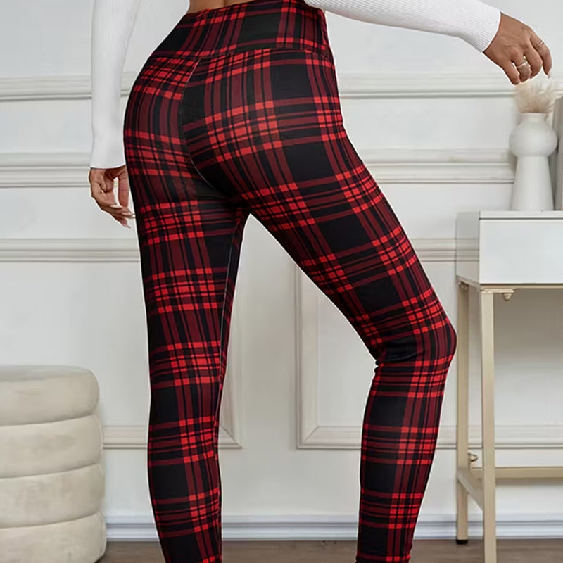 Karierte Leggings mit Fleecefutter für Damen – weiche, dehnbare und stylische Winterkleidung 🧣