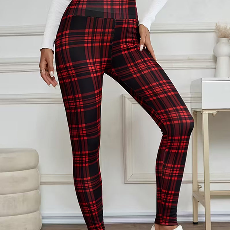 Karierte Leggings mit Fleecefutter für Damen – weiche, dehnbare und stylische Winterkleidung 🧣