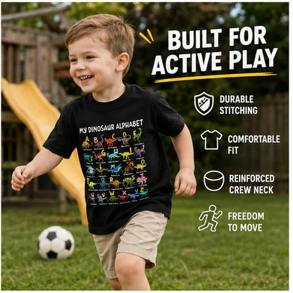 🔥Kinder-T-Shirt mit Dinosaurier- und Alphabetdruck