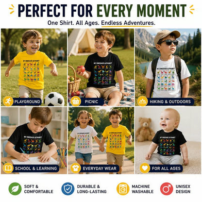 🔥Kinder-T-Shirt mit Dinosaurier- und Alphabetdruck