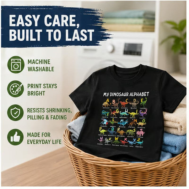 🔥Kinder-T-Shirt mit Dinosaurier- und Alphabetdruck
